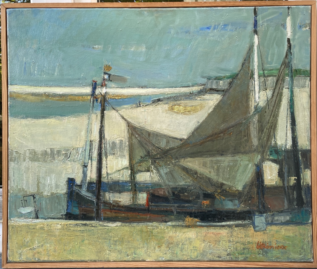 Oil On Canvas Signed By Charles Betrémieux (1919 - 1997) Seaside At Grand Fort Philippe
