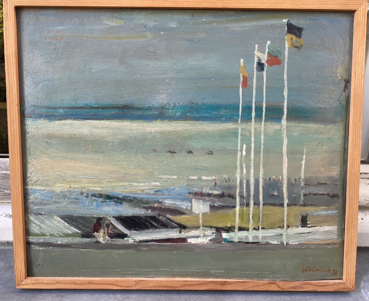 Oil On Isorel Signed By Charles Bétrémieux 1919-1997 Seaside At Veules Les Roses In 1957