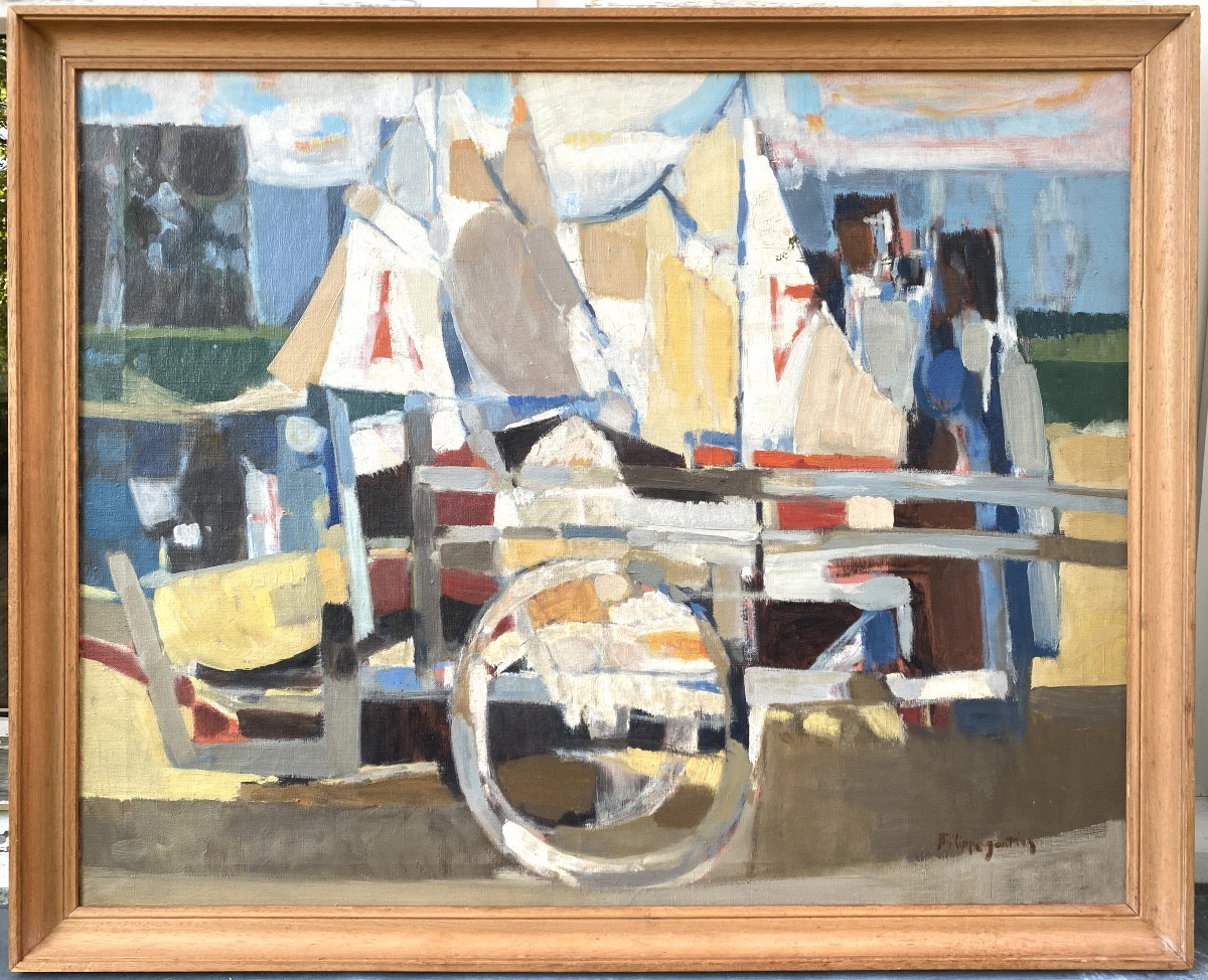 Huile sur toile signée de Philippe GAUTIER 1928 - 2004 oeuvre paysage cubiste cira années 1950