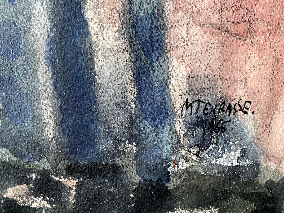 The Rialto Bridge (venice) - Watercolor And Gouache On Paper (1966) Signed Michel Terrasse-photo-3
