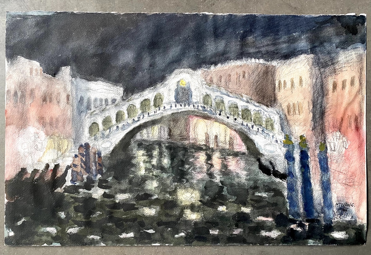 The Rialto Bridge (venice) - Watercolor And Gouache On Paper (1966) Signed Michel Terrasse-photo-4