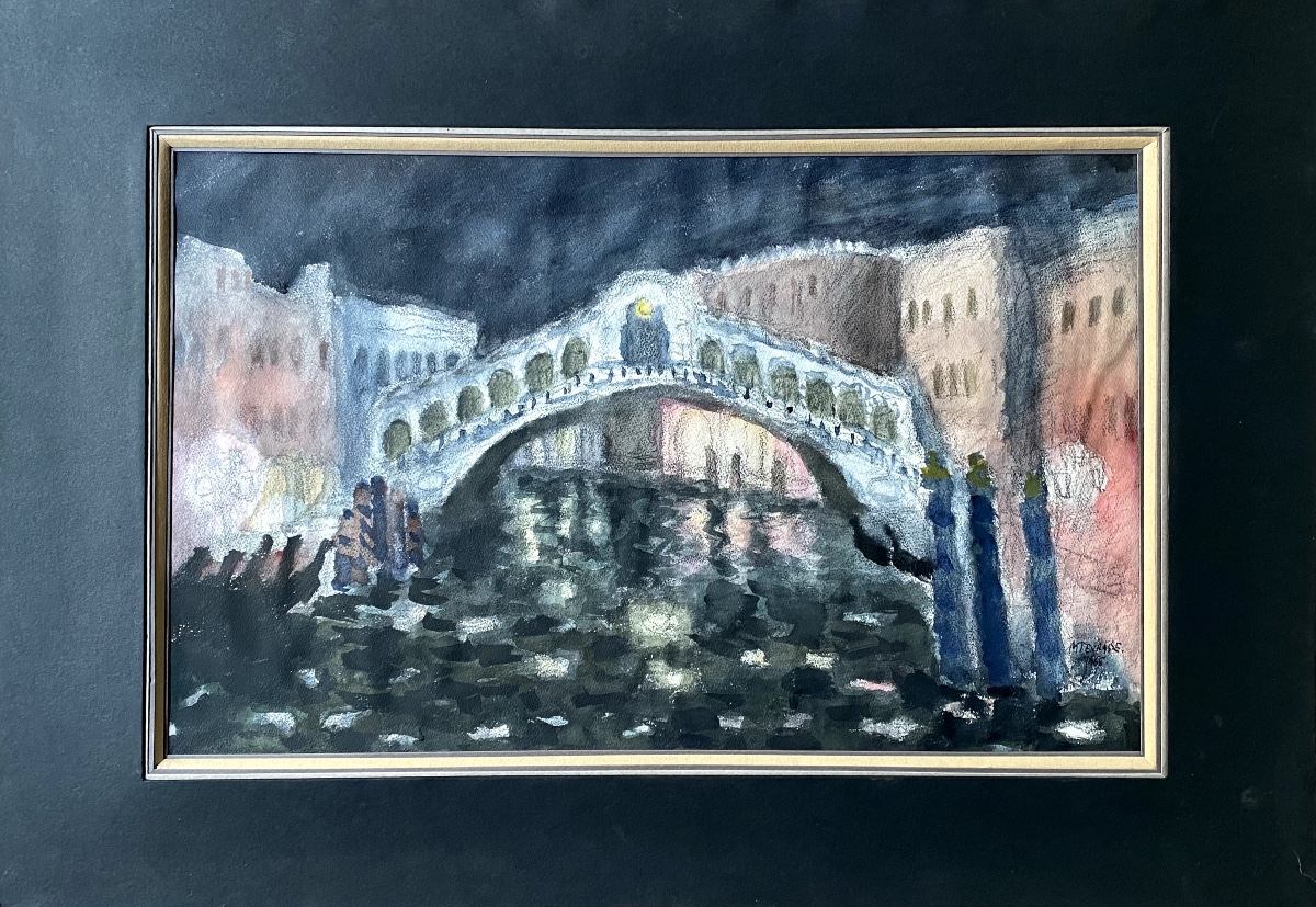 The Rialto Bridge (venice) - Watercolor And Gouache On Paper (1966) Signed Michel Terrasse-photo-4