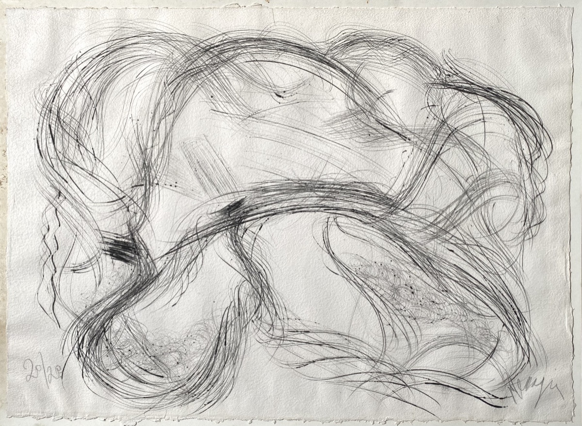 Abstract Drypoint Composition On 20/20 Paper Signed Jean Messagier (1920-1999)