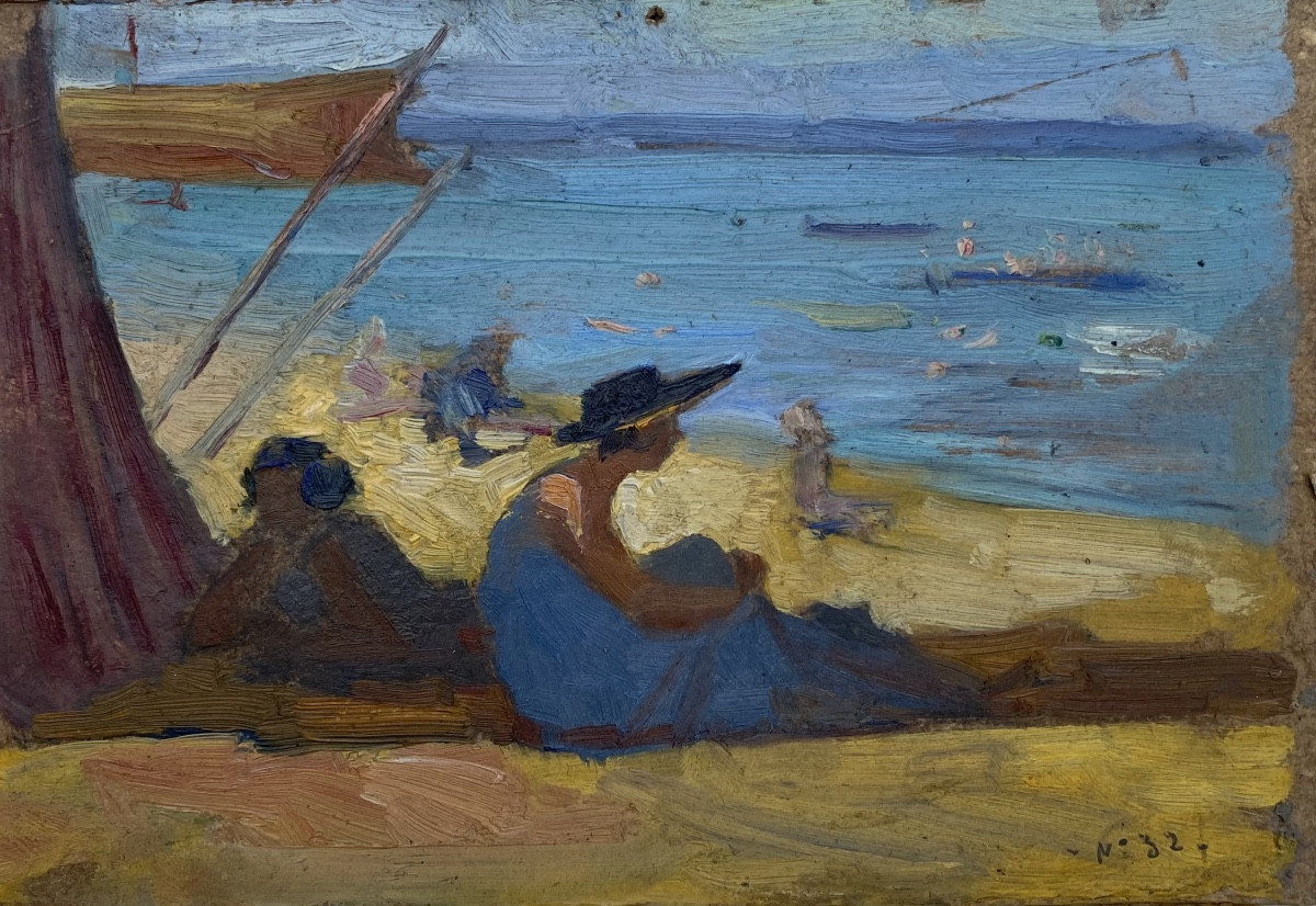 Pochade scène de plage (Arcachon) - Théodore Boulard (1887-1961)