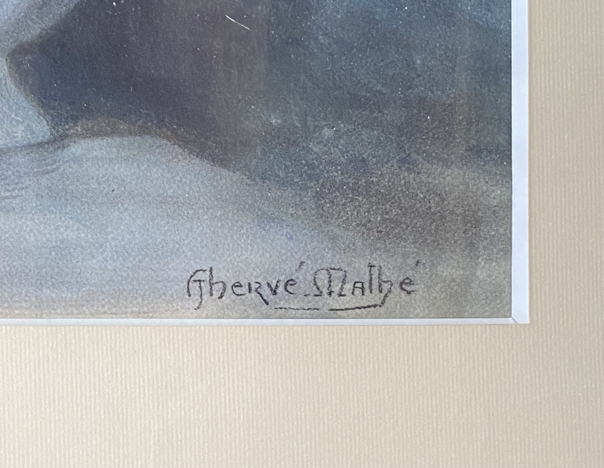 Nature morte au vase bleu - aquarelle et pastel signée Jules Hervé-Mathé (1868-1953)-photo-2