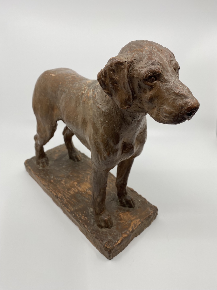 Terracotta Dog Sculpture By Richard Fath - Bourbonnais Braque-photo-2