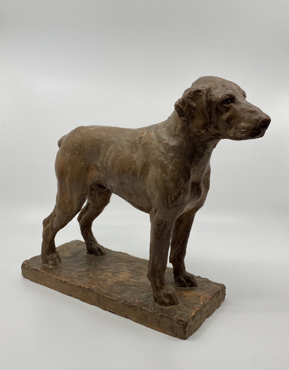 Terracotta Dog Sculpture By Richard Fath - Bourbonnais Braque-photo-3