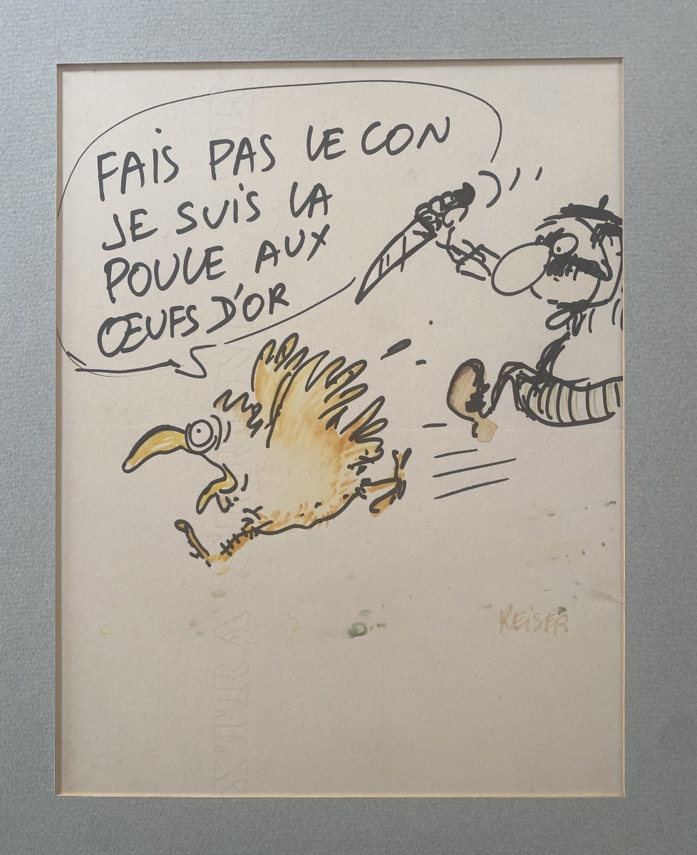 Illustration originale au feutre noir et couleurs de REISER (1941 - 1983)  signée bas droite-photo-2