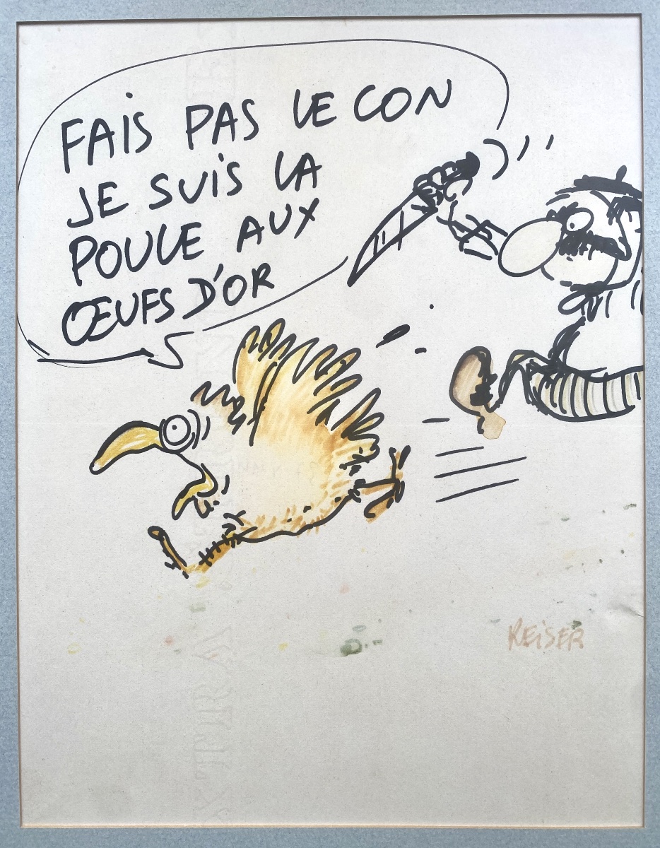 Illustration originale au feutre noir et couleurs de REISER (1941 - 1983)  signée bas droite