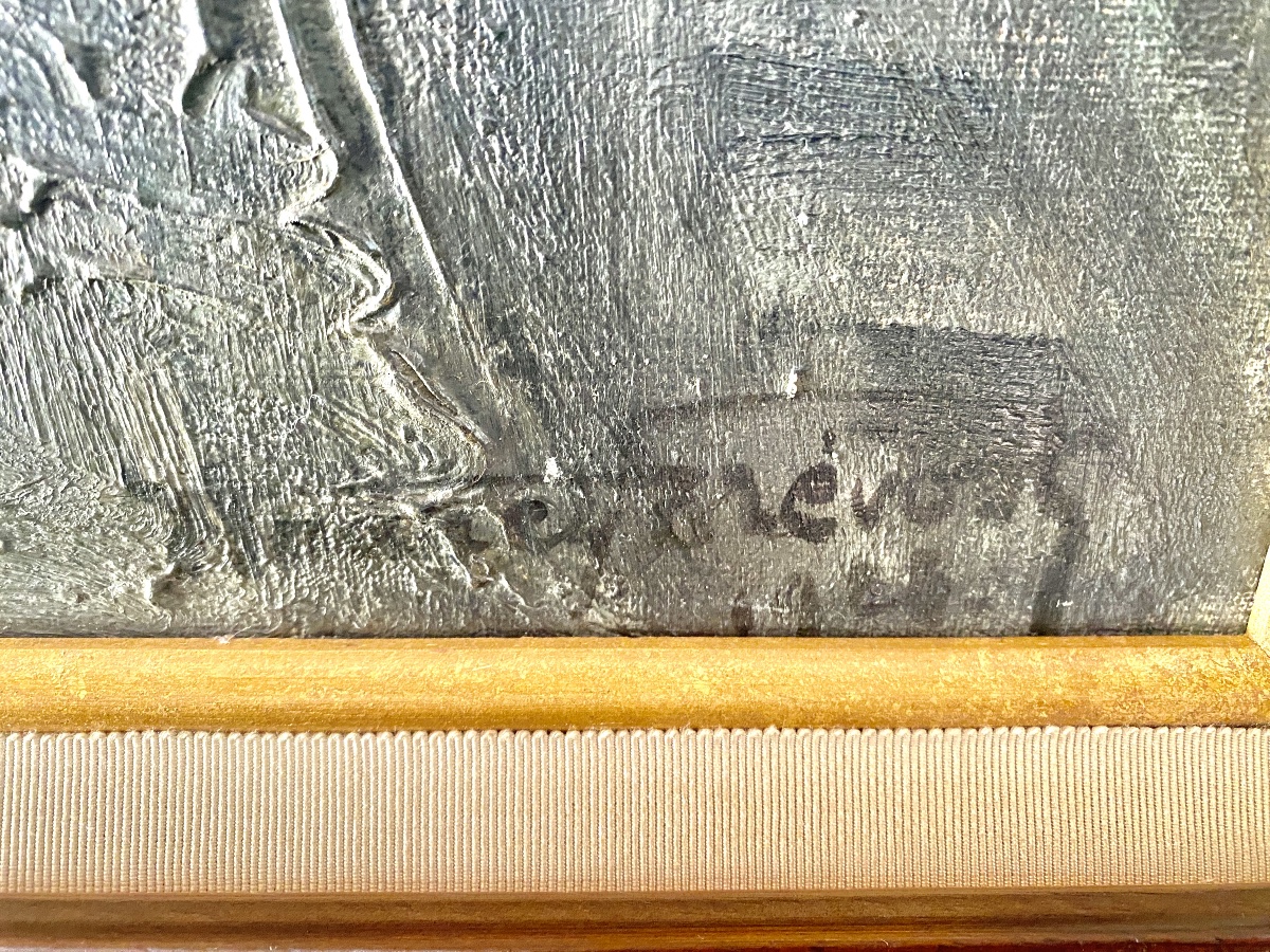 Huile sur toile signé datée en bas à droite et au dos en 1928  format hors cadre 65 cm x 54 cm -photo-3
