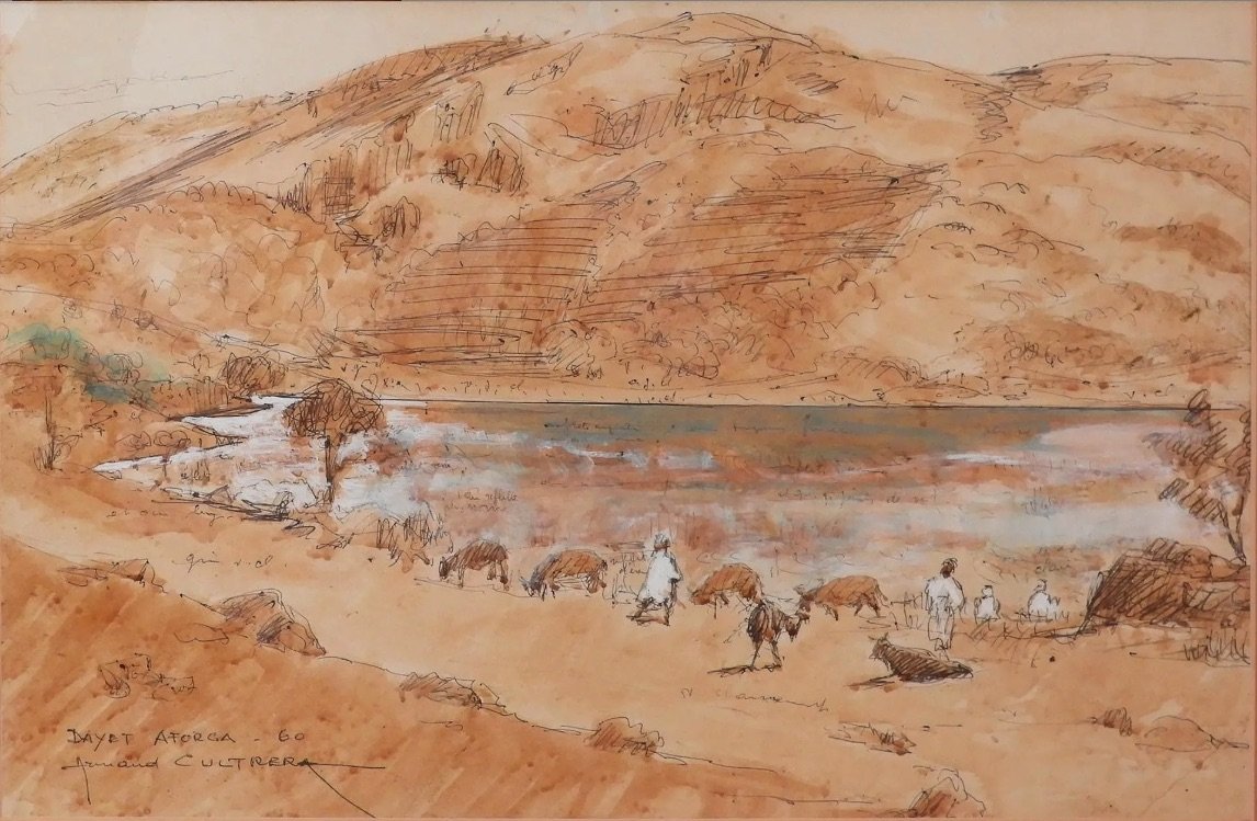 Maroc Dayet Afourgah Encre et Aquarelle De Armand Cultera De Montaldo 1960 