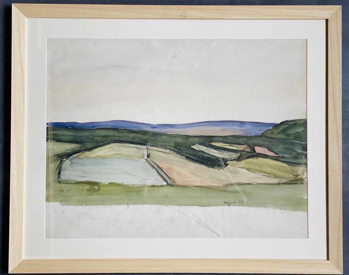 Large Watercolor 65x50 Cm From Maurice Le Scouezec Dated 1929