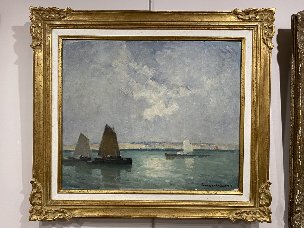 Marine Oil Sailboats Henri Maurice Cahours Born In 1889 - 55cm X 46 Cm
