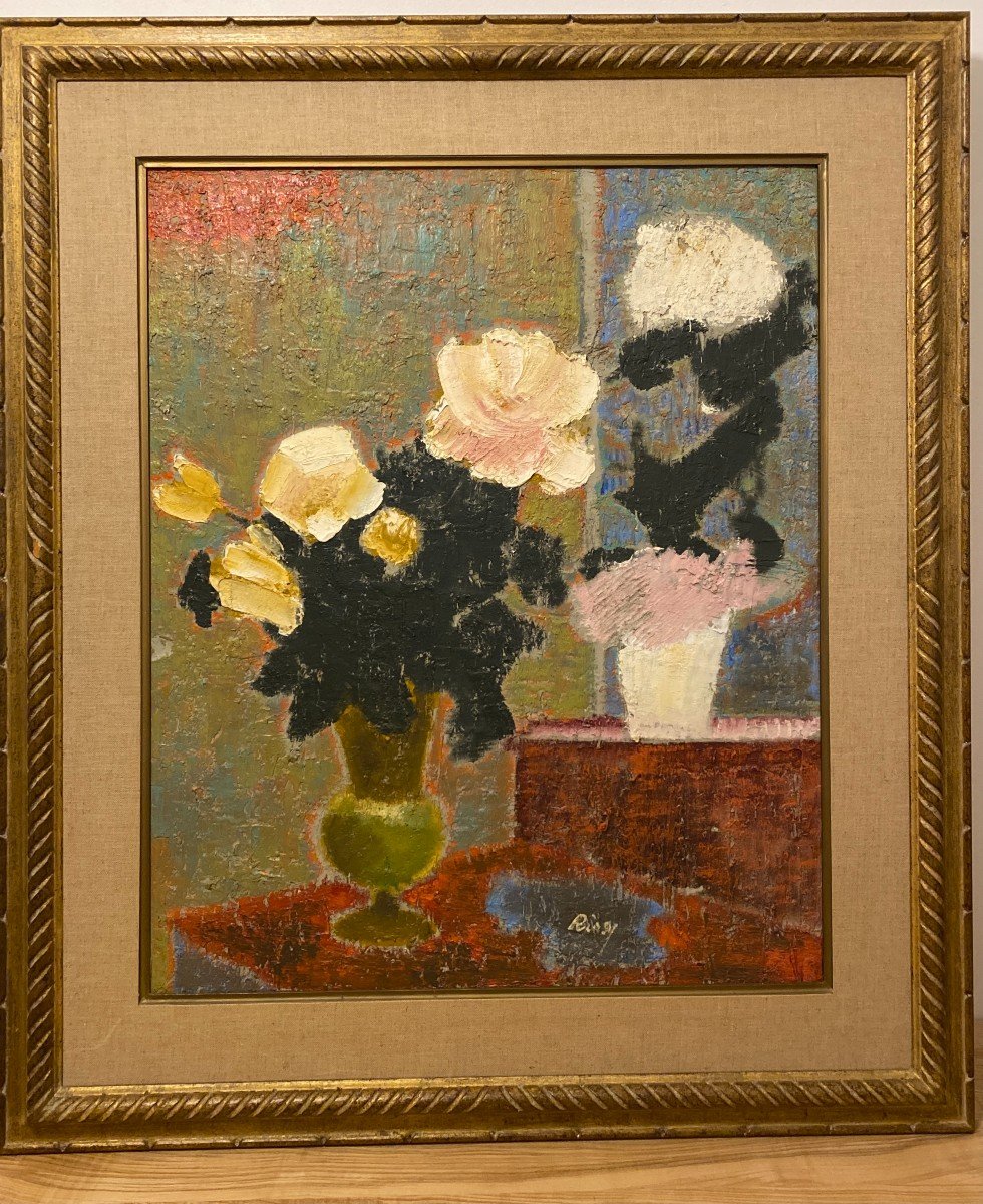Deux Bouquets De Fleurs Huile Sur Toile De Ernest Risse 1921 2003