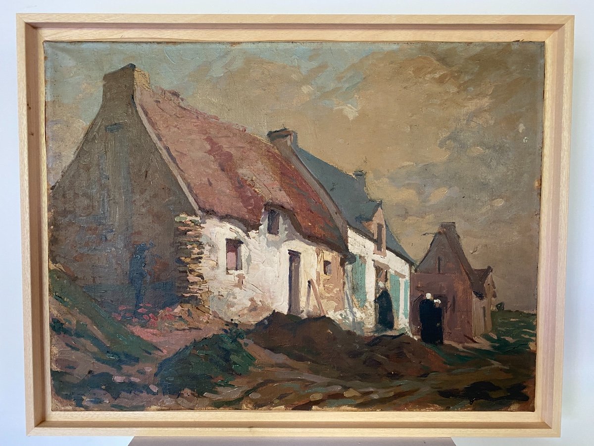 Breton Scene Oil On Canvas By Louis Rollet 18895 - 1988 61cm X 46 Cm