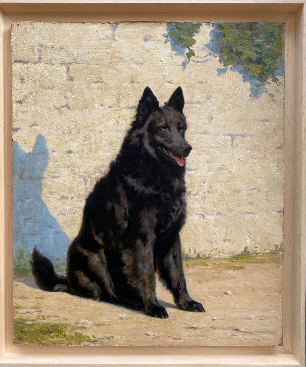 André Marchand 1907 1997 - Oil On Hardboard Signed Dated 1943 Portrait Of Sitting Dog