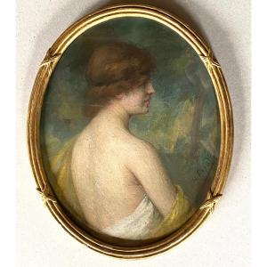Portrait Of A Woman With A Bare Back - Elegant - Signed Michel Fronti 1862 - 1936 - 24 X 30 Cm