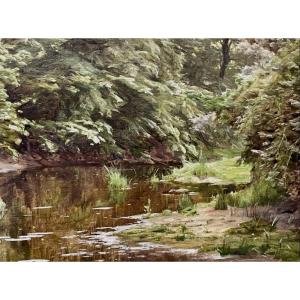 Large 81cm X 63 Cm Unframed Landscape Oil On Canvas By René Charles Edmond His 1877 - 1960
