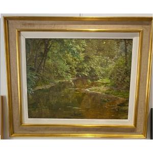Grand 81cm X 63 Cm Hors Cadre Paysage Huile Sur Toile De René Charles Edmond His 1877 - 1960