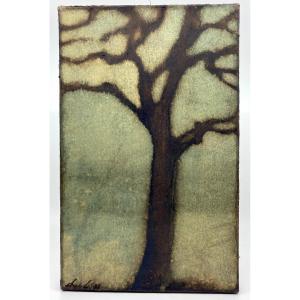 Arbre dans la brume - huile sur toile (signature à déchiffrer)