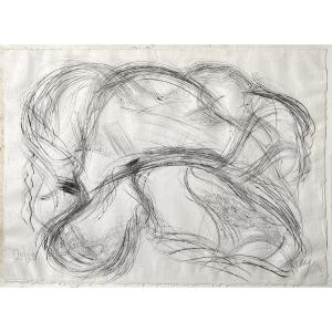 Composition abstraite à la pointe sèche sur papier 20/20 signée Jean Messagier (1920-1999)
