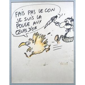 Illustration originale au feutre noir et couleurs de REISER (1941 - 1983)  signée bas droite