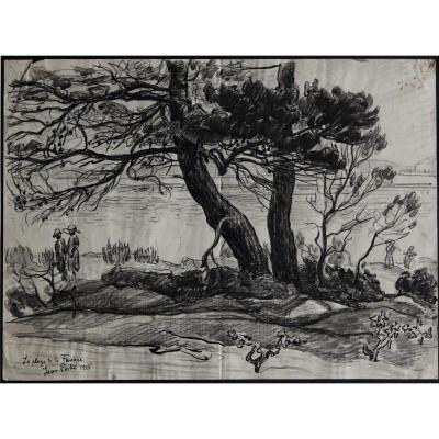 La Plage De La Favière En 1915 Encre Et Lavis Jean Peske Russie 1870 - Le Mans 1949