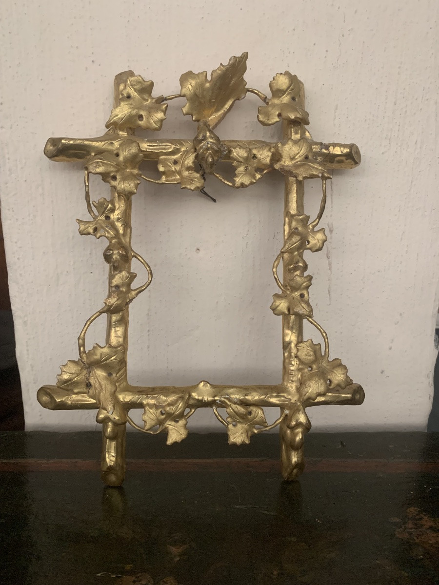 Frame In Gilded Wood And Carved With Motifs Of Vine Shoots, 19th Century-photo-2
