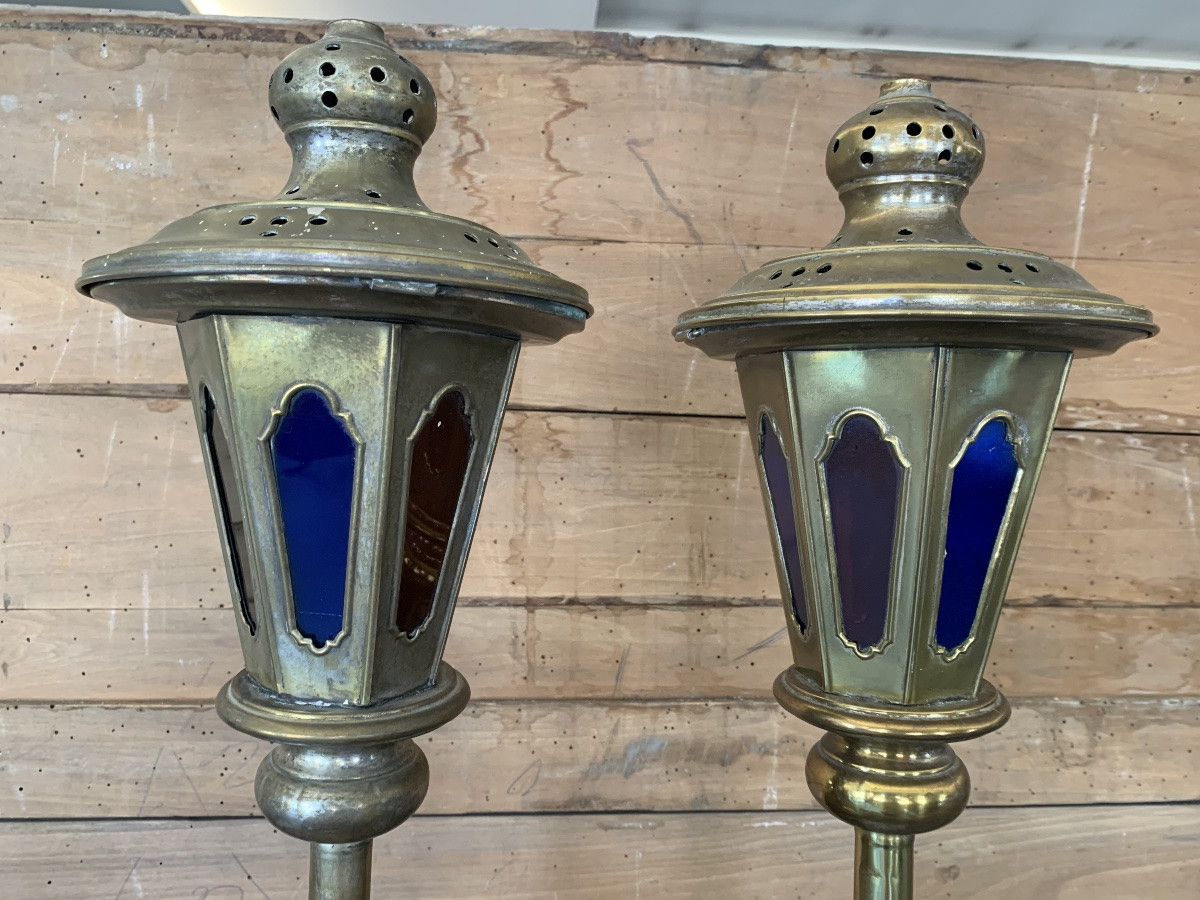 Paire de lampes d’autel, 19ème siècle-photo-2