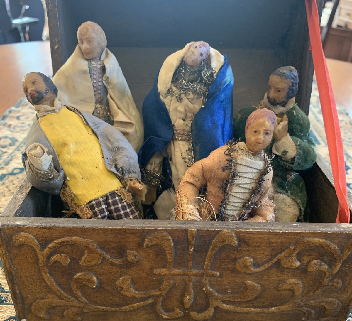 5 Nativity Figures, In Wax. 19th Century
