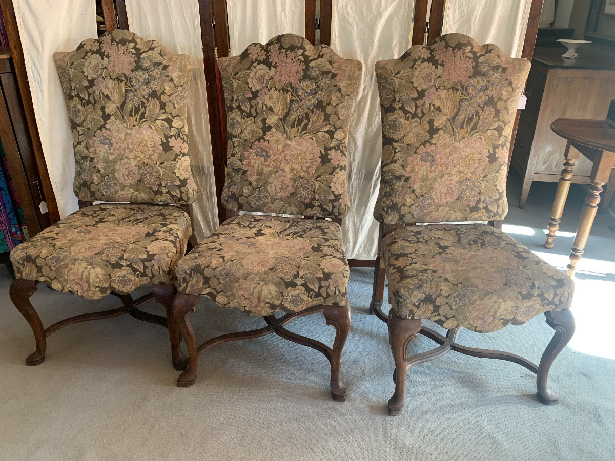 6 Louis XIV Walnut Chairs, Veneto, Early 18th Century-photo-3