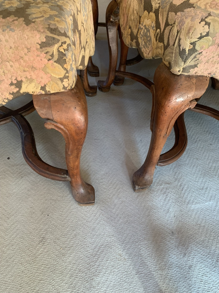 6 Louis XIV Walnut Chairs, Veneto, Early 18th Century-photo-1