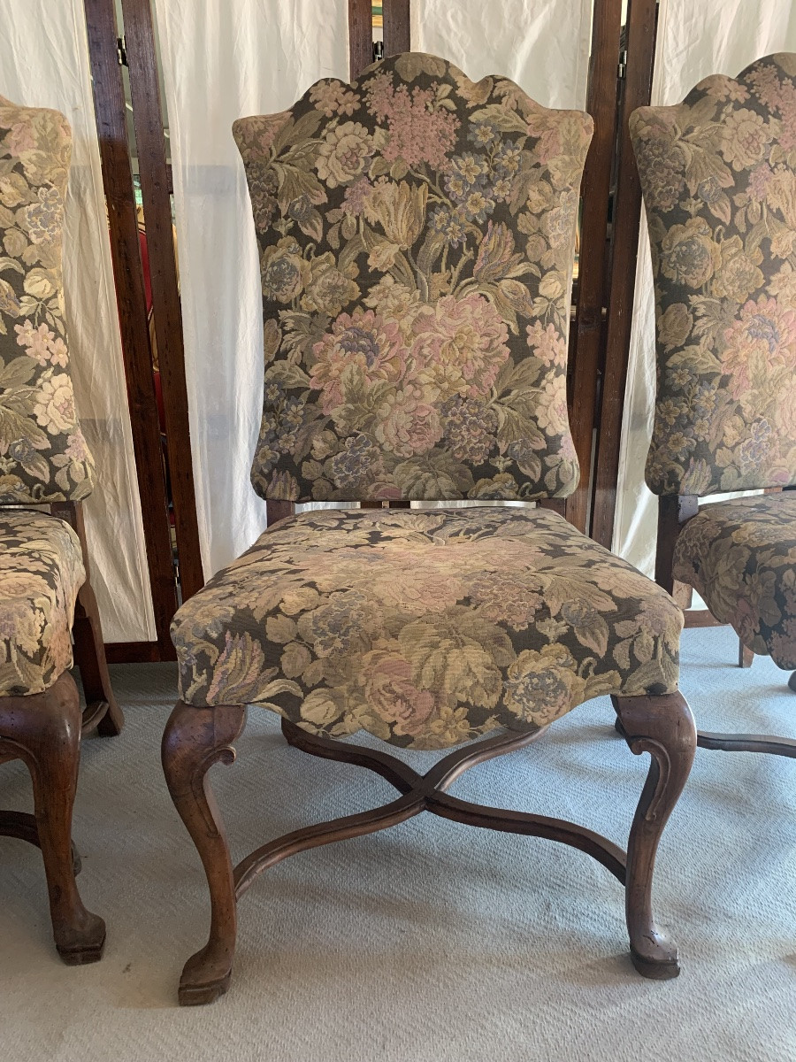 6 Louis XIV Walnut Chairs, Veneto, Early 18th Century-photo-4