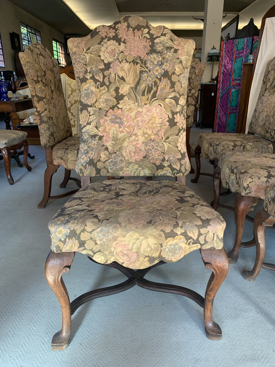 6 Louis XIV Walnut Chairs, Veneto, Early 18th Century-photo-7