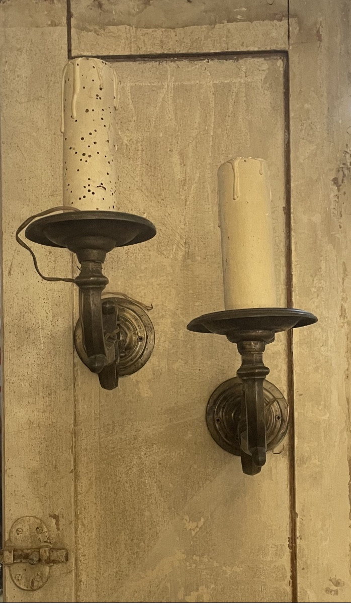 Pair Of Antiques Brass Wall Applique, 18th Century-photo-3