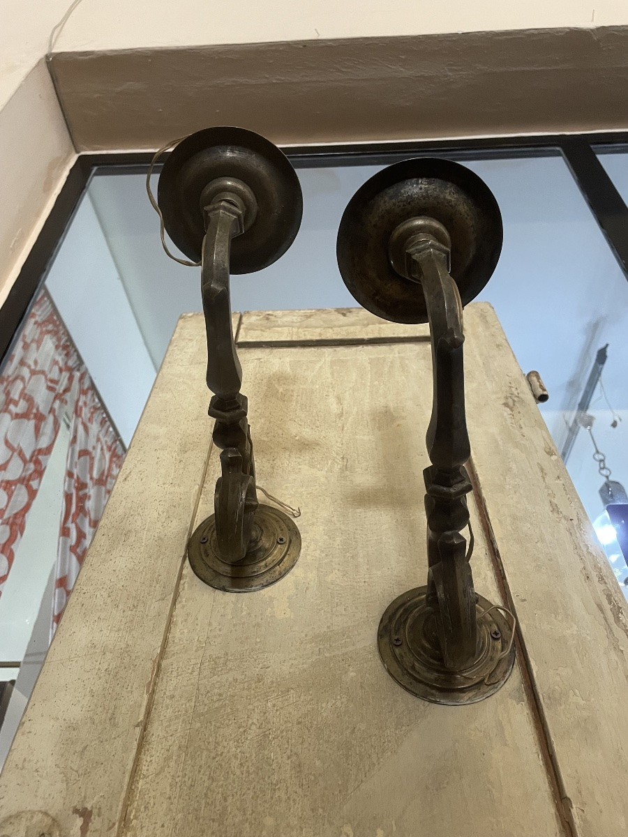 Pair Of Antiques Brass Wall Applique, 18th Century-photo-1