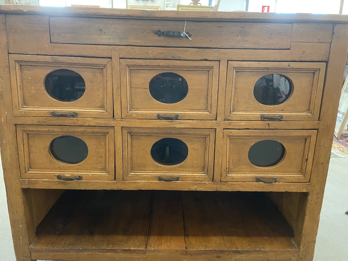 Antique General Store Cabinet With Glass-fronted Drawers, Italy, Circa 1920-photo-3