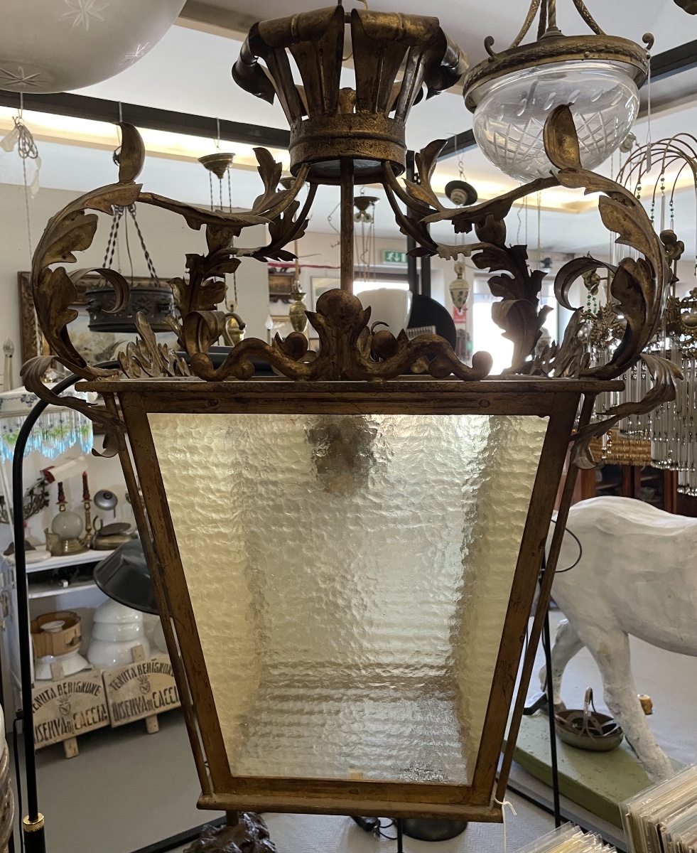 Large, Antique Gilded Metal Lantern, 19th Century -photo-3