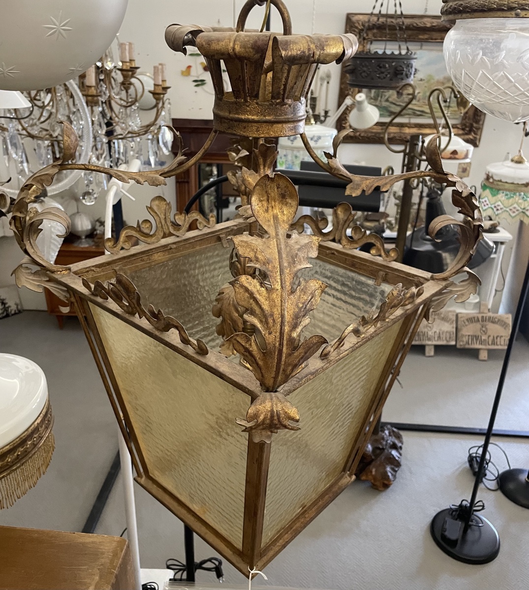 Large, Antique Gilded Metal Lantern, 19th Century -photo-4