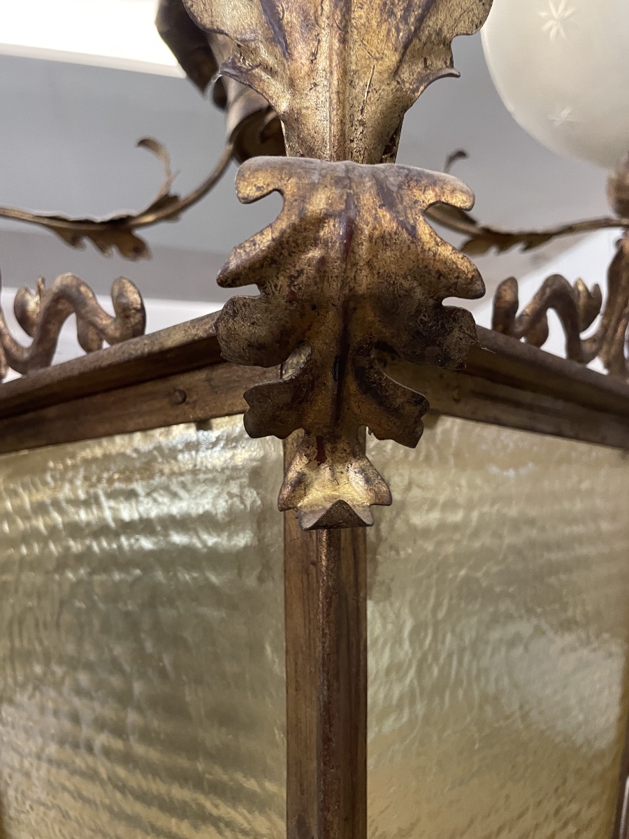 Large, Antique Gilded Metal Lantern, 19th Century -photo-1