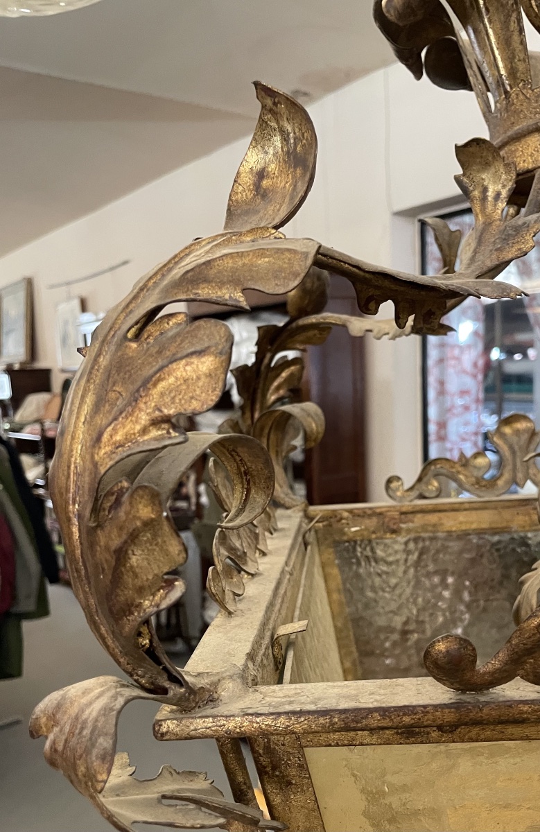 Large, Antique Gilded Metal Lantern, 19th Century -photo-3