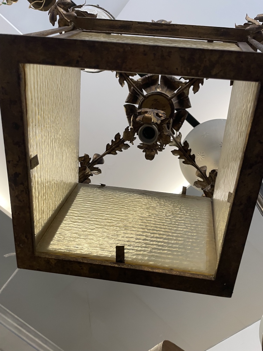 Large, Antique Gilded Metal Lantern, 19th Century -photo-4