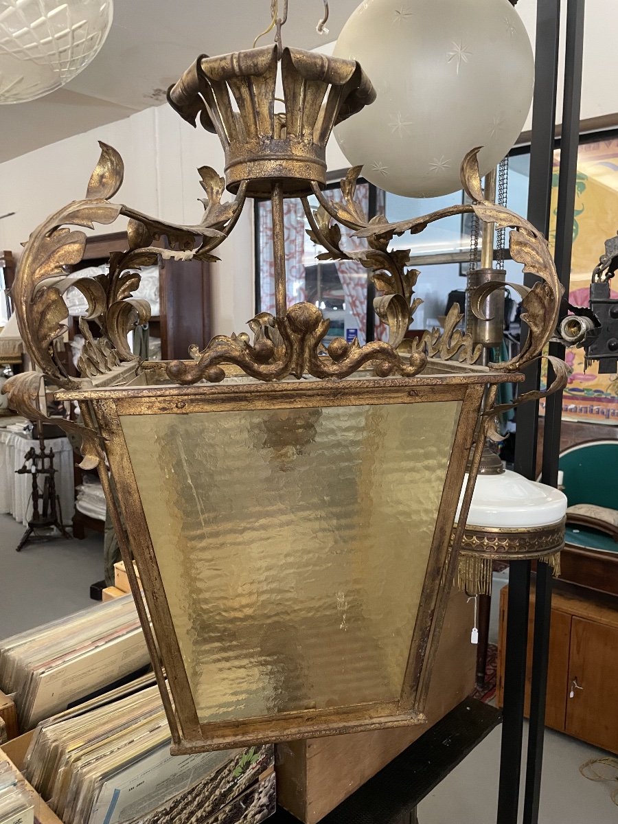 Large, Antique Gilded Metal Lantern, 19th Century -photo-6