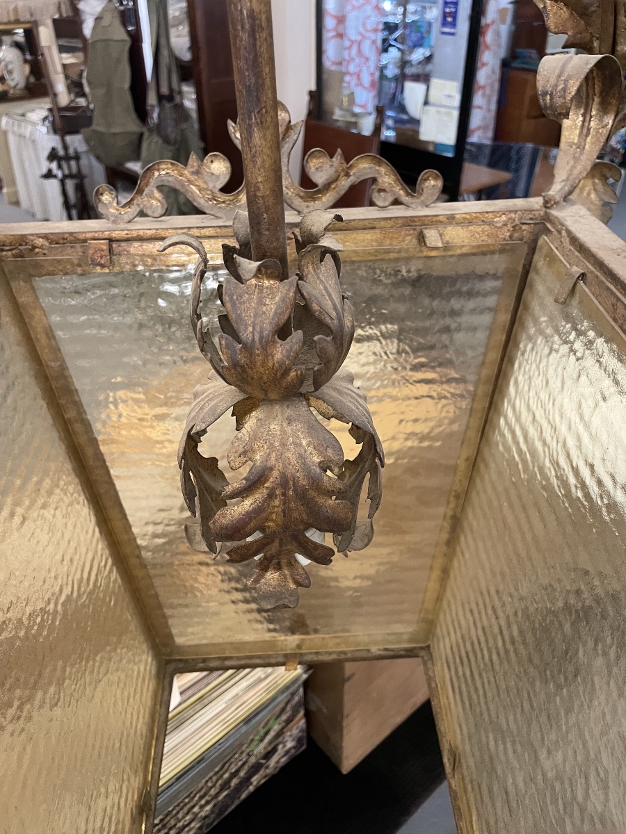 Large, Antique Gilded Metal Lantern, 19th Century -photo-7