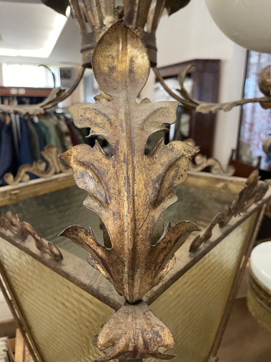 Large, Antique Gilded Metal Lantern, 19th Century -photo-8