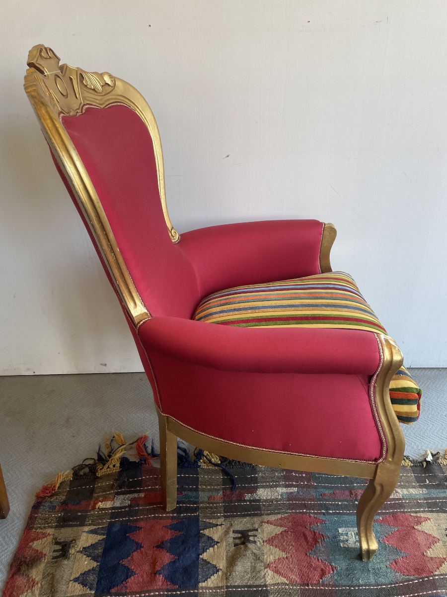 Fauteuil doré du 19ème siècle, velours ETRO-photo-3