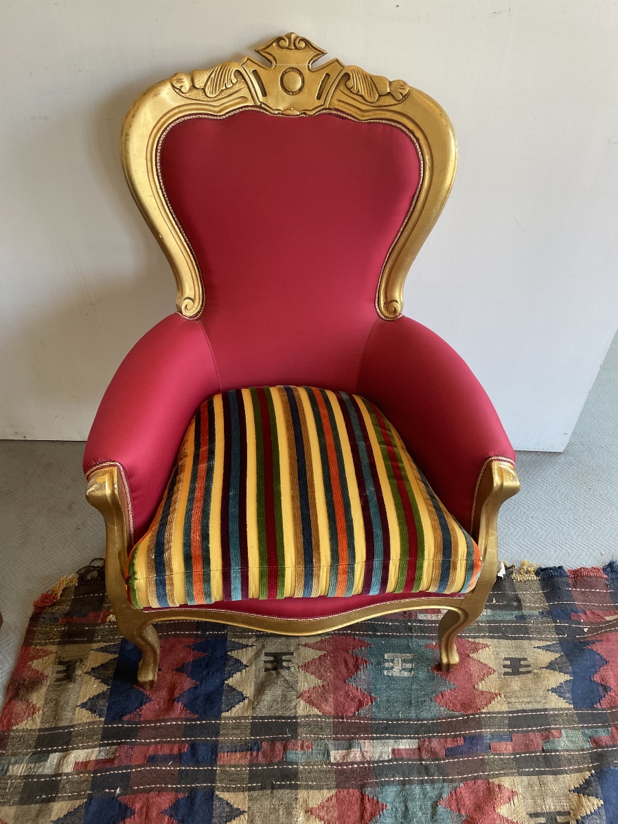 Fauteuil doré du 19ème siècle, velours ETRO-photo-4