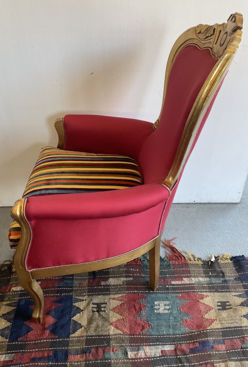 Fauteuil doré du 19ème siècle, velours ETRO-photo-1