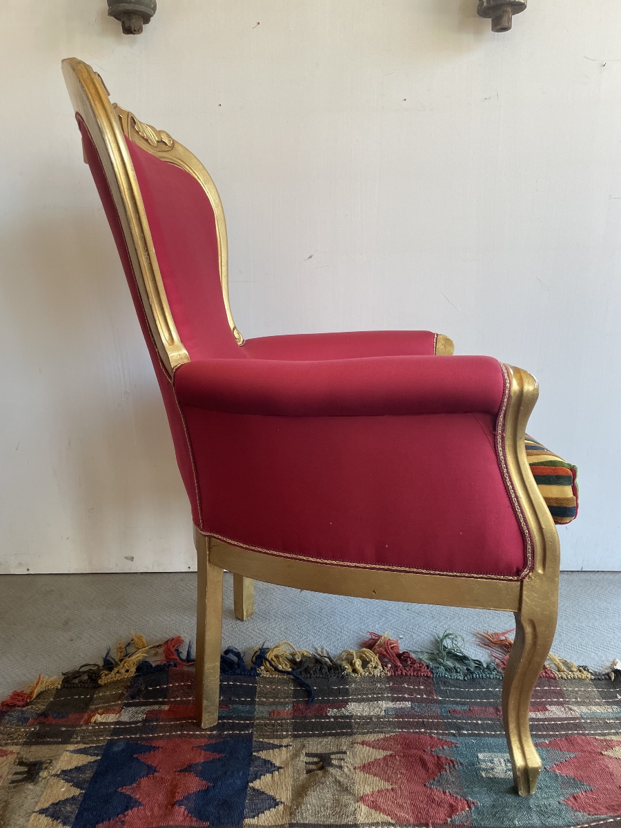 Fauteuil doré du 19ème siècle, velours ETRO-photo-7