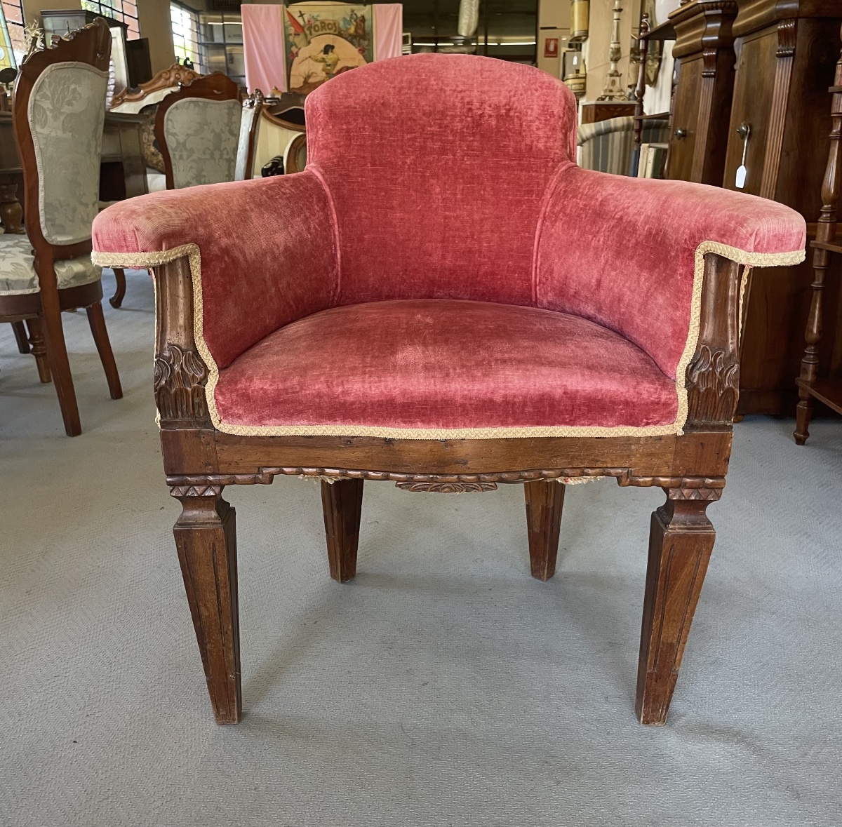 Antique Walnut Armchair, Louis XVI Style 